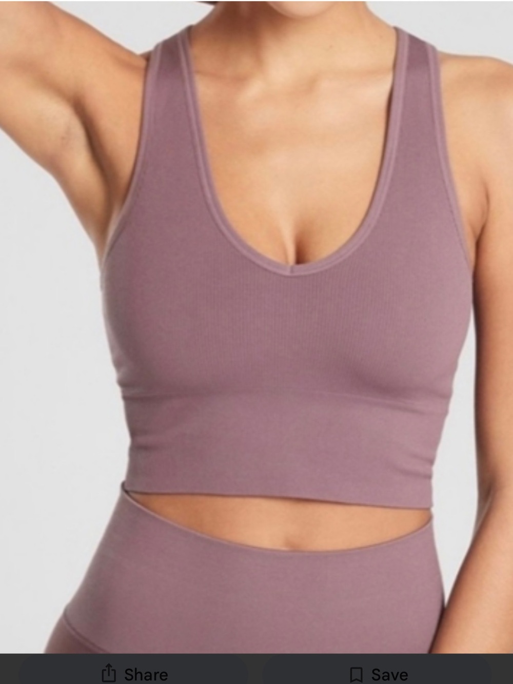Athleta Auora Seamless Crop Ribbed Dusty Mauve V-Neck